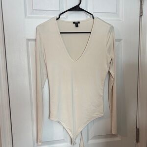 Express Cream V-Neck Long Sleeve body suit